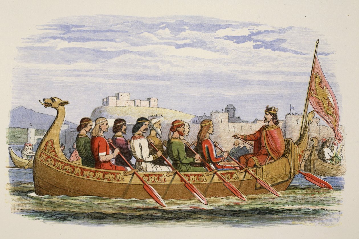 La chiatta di Edgar guidata da otto re sul Dee, 973 d.C., da A Chronicle of England BC 55 to AD 1485, pub. Londra, 1863 da James William Edmund Doyle