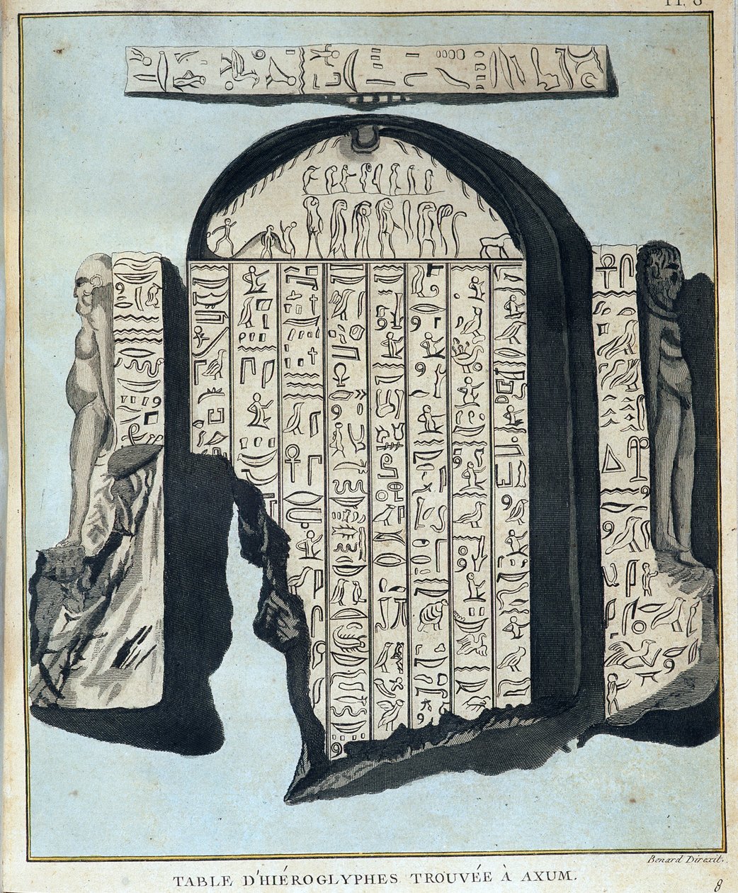 Tavola di geroglifici trovati ad Axoum (Aksoum) - in "Viaggio in Nubia e Abissinia intrapreso per scoprire le sorgenti del Nilo negli anni 1768-1772", di James Bruce, vol. 1, Parigi da James Bruce