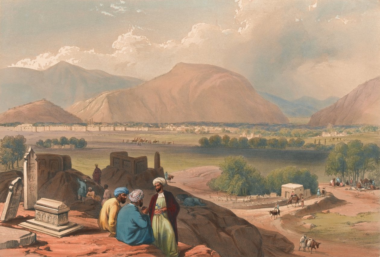 Kabul, da un cimitero sulla cresta della montagna, a nord-est della città (litografia, tinta) da James (after) Atkinson