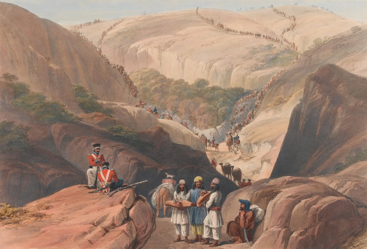 La prima discesa attraverso il passo di Koojah, c.1839 da James (after) Atkinson