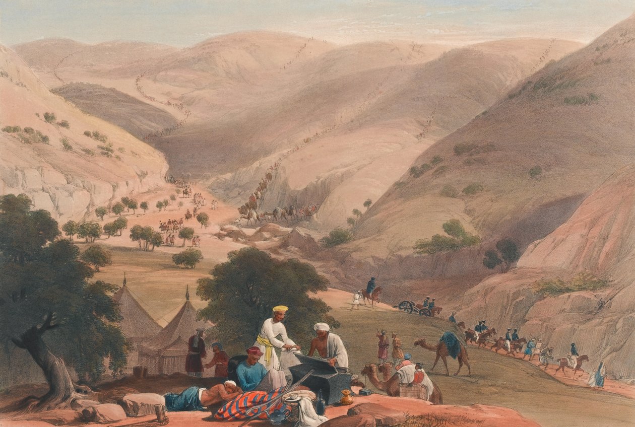La terza discesa del passo di Koojah, c.1839 da James (after) Atkinson