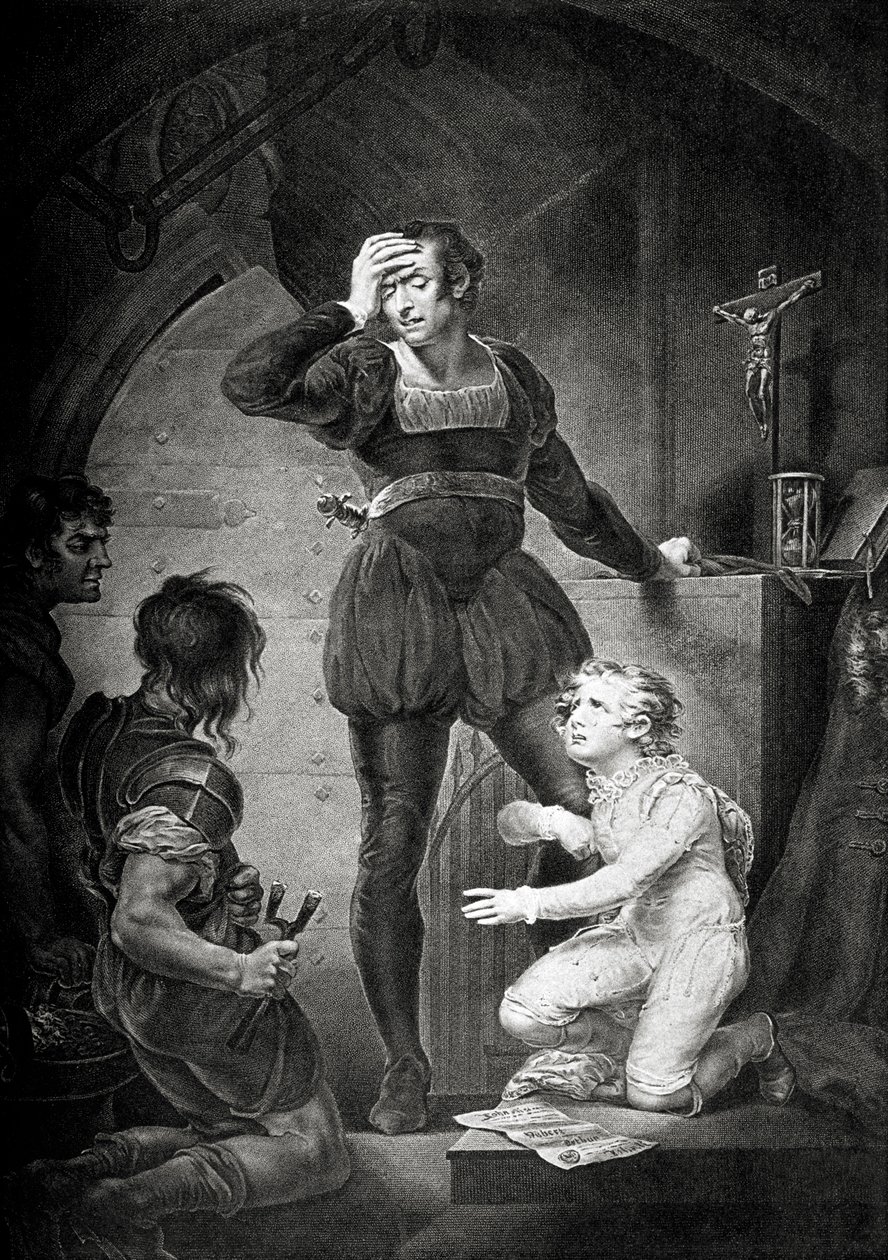 Re Giovanni. Atto IV, scena I: Hubert con Artù nella prigione da James (after) Northcote
