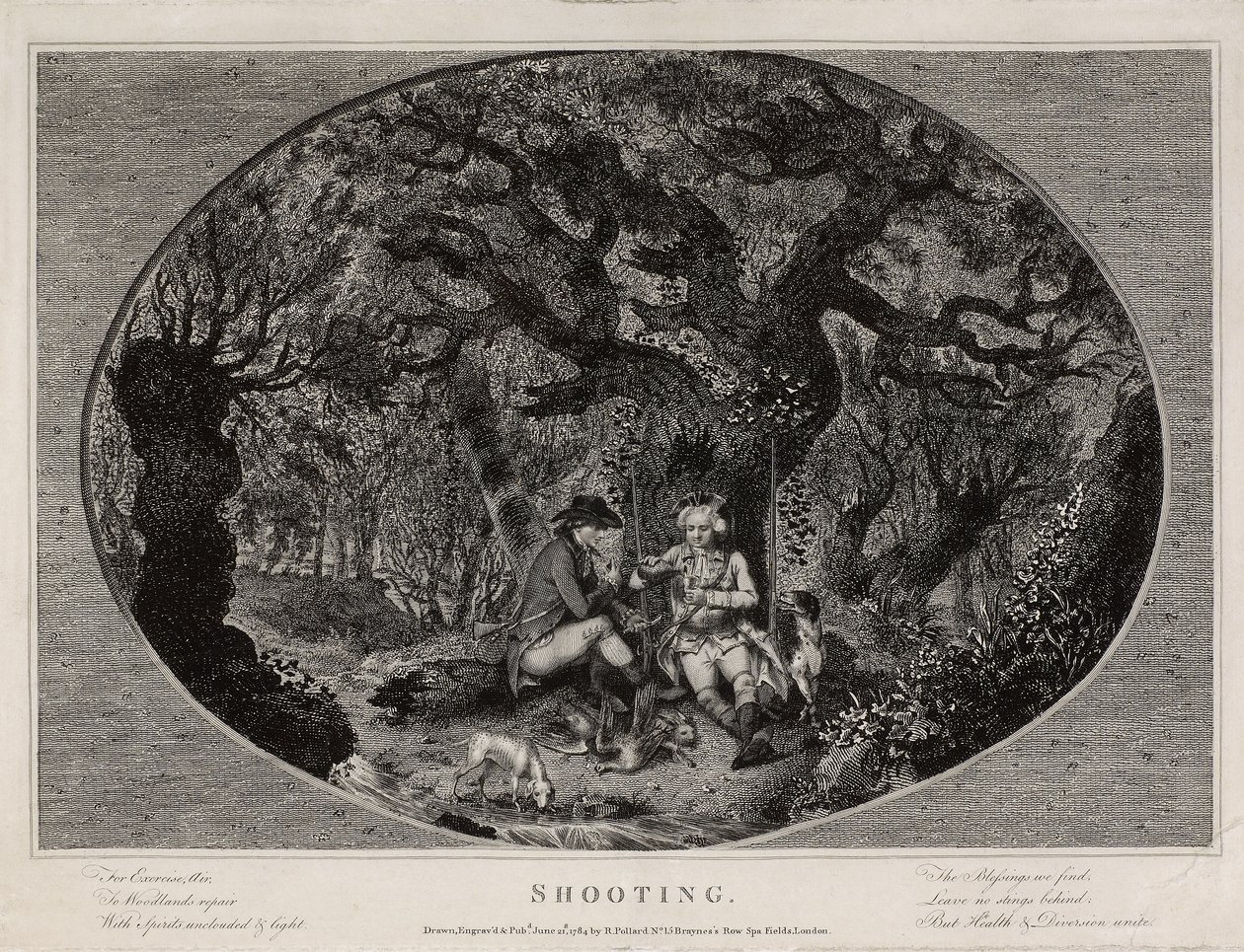 Caccia, inciso da Robert Pollard (1755-1838), pubblicato nel 1784 da James (after) Pollard