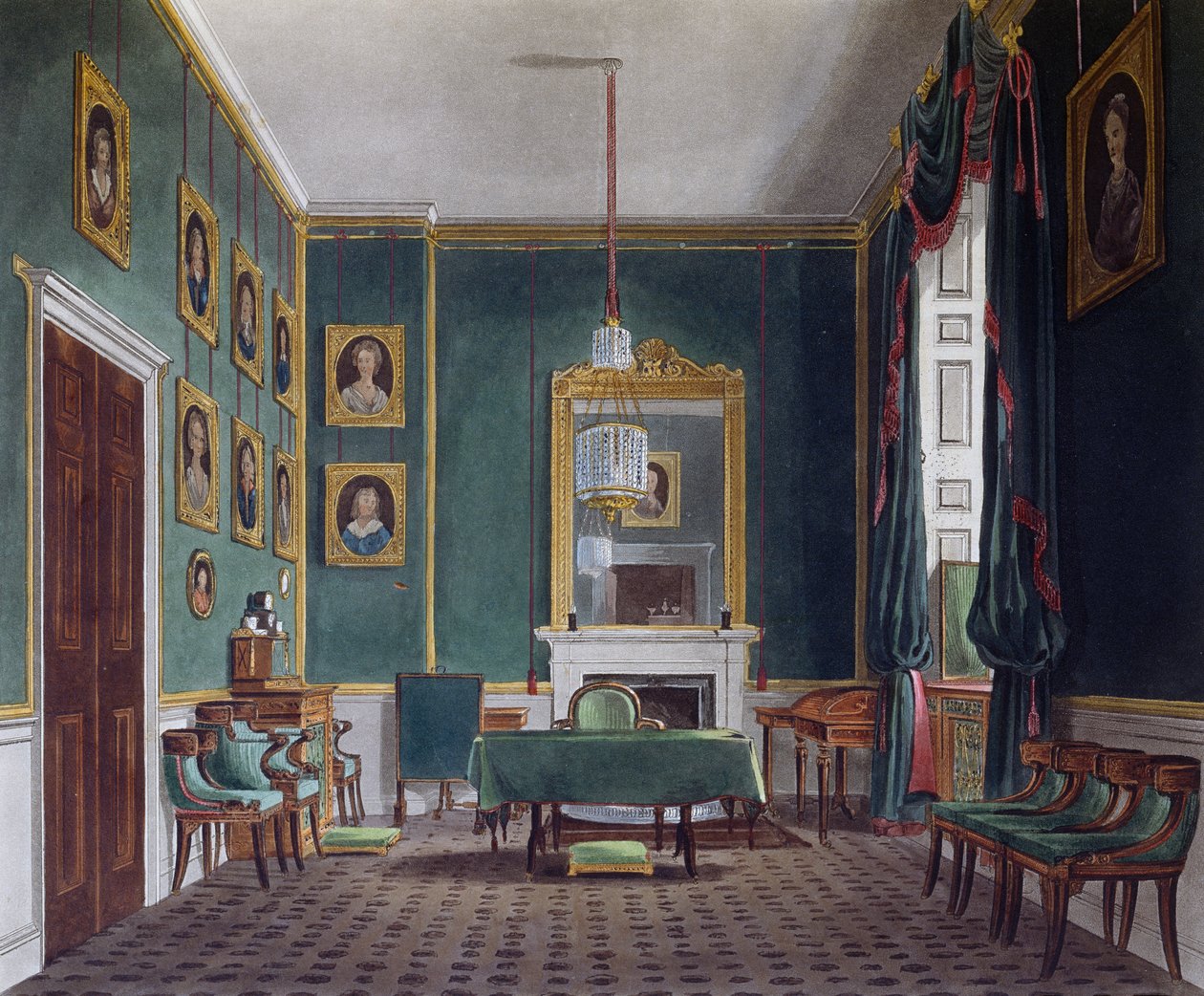 Sala verde, incisione di Daniel Havell su disegno di James Stephanoff, da The History of the Royal Residences da James (after) Stephanoff