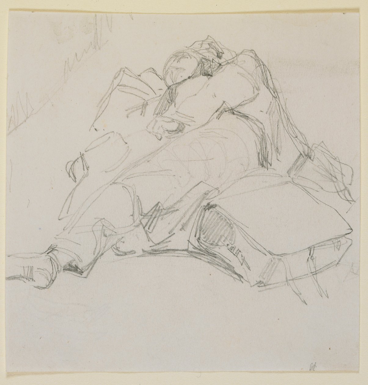 Un uomo addormentato su una pila di bagagli, 1858 da James Abbott McNeill Whistler
