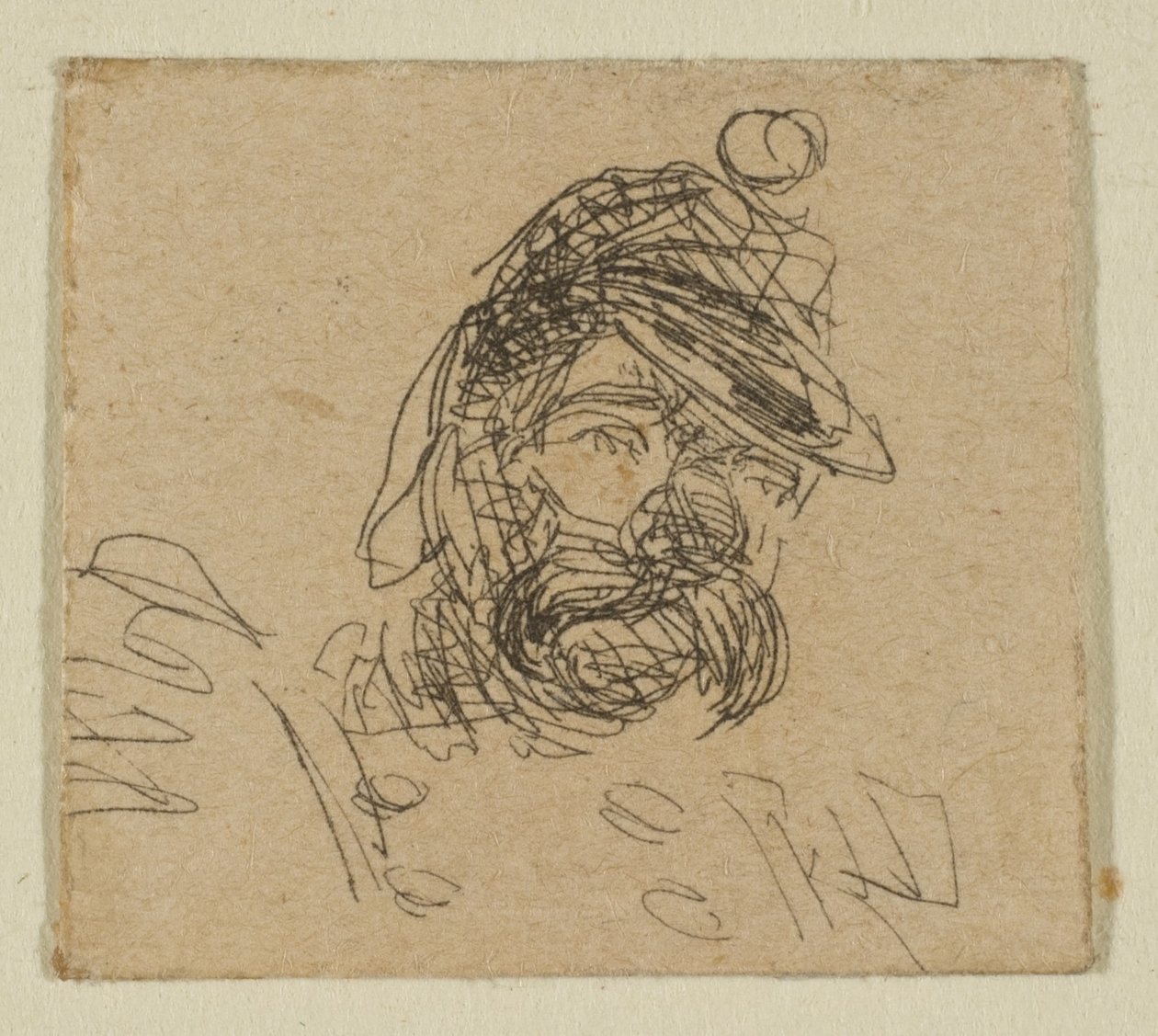 Uomo Barbuto con Cappello da Soldato da Schizzi sulla Piastra del Coast Survey, 1854-55 da James Abbott McNeill Whistler