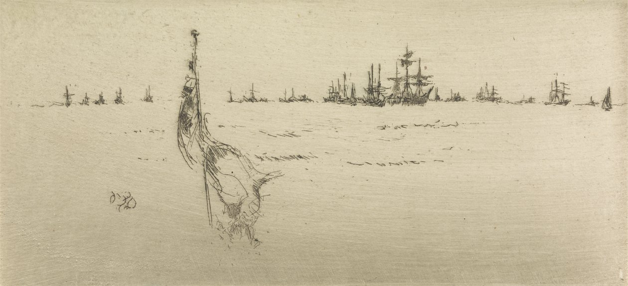 Abbassare la Bandiera, da una serie di dodici incisioni intitolate La Rivista Navale da James Abbott McNeill Whistler