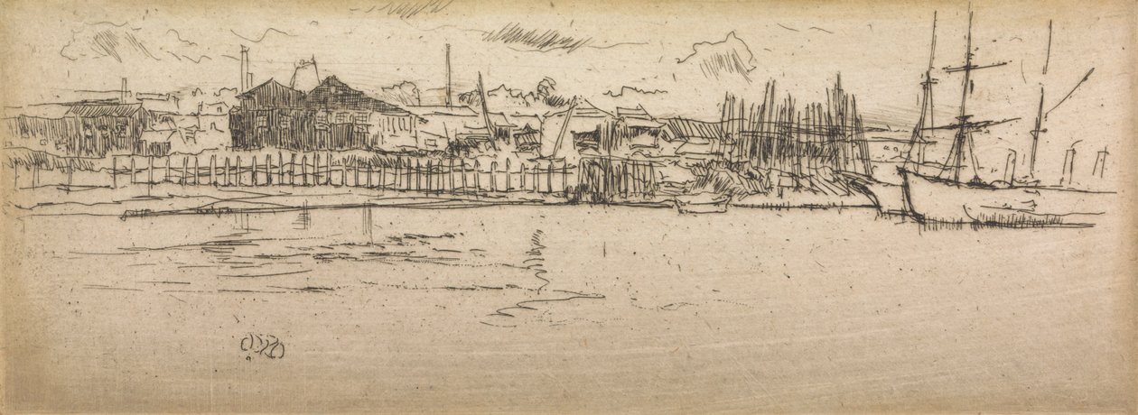 Bacino di Carenaggio, Southampton, da una serie di dodici incisioni intitolate La Rivista Navale da James Abbott McNeill Whistler