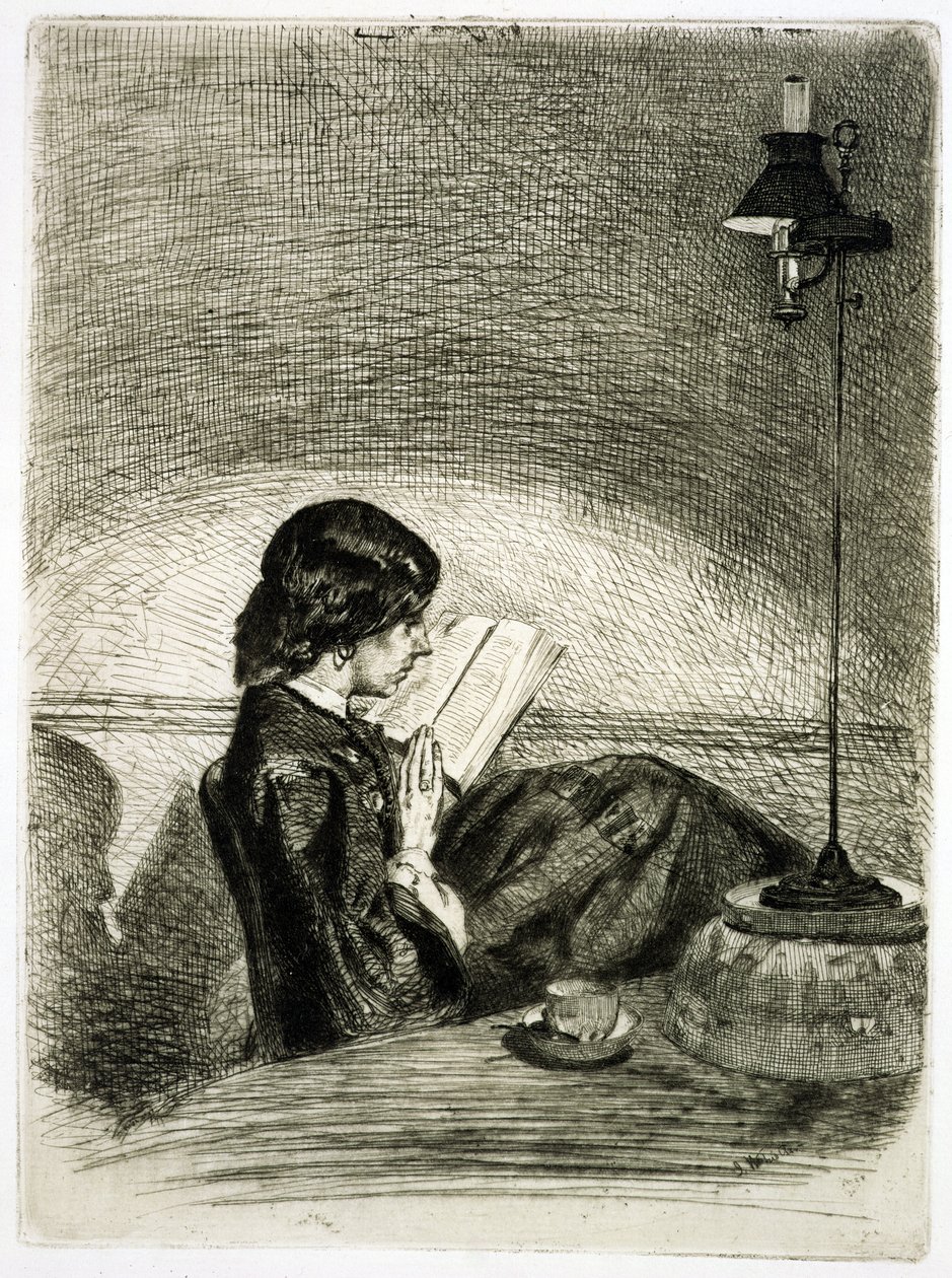 Lettura alla luce della lampada da James Abbott McNeill Whistler