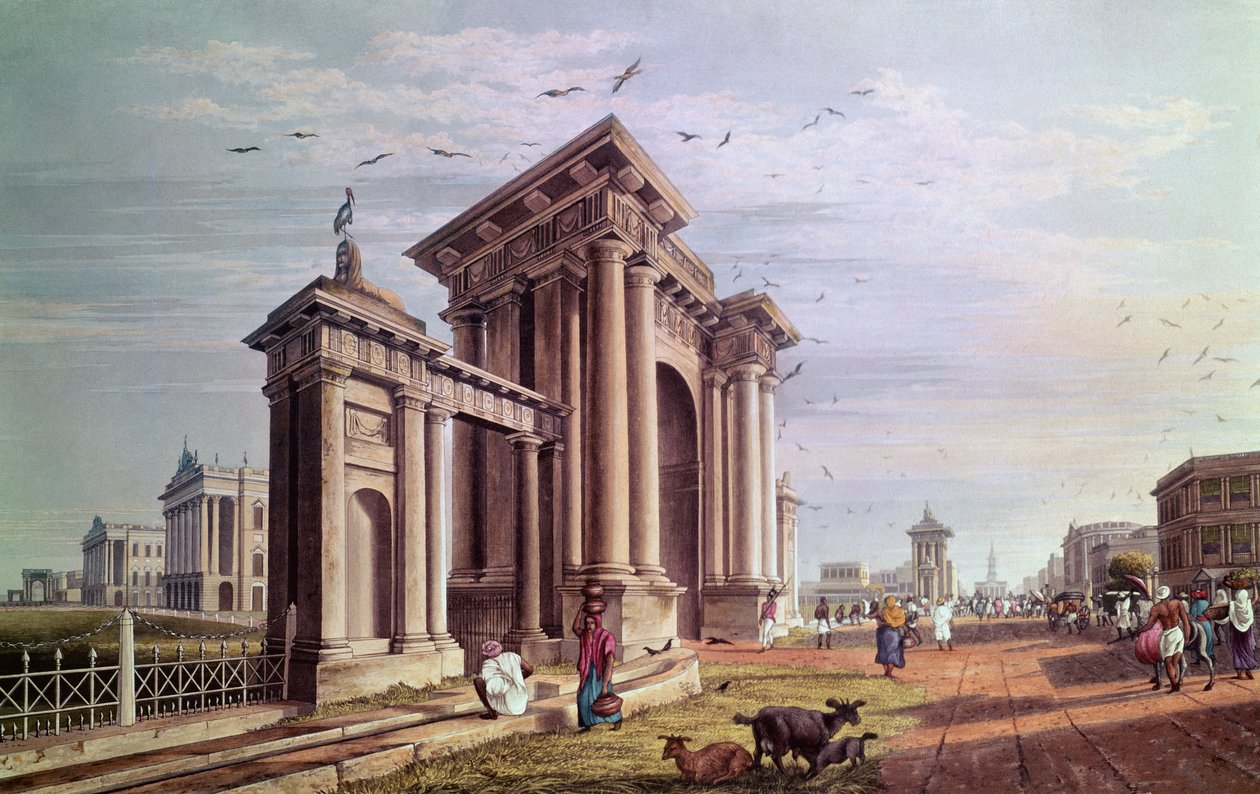 Court House Street, Calcutta, inciso da Robert Havell, pub. 1824 da James Baillie Fraser