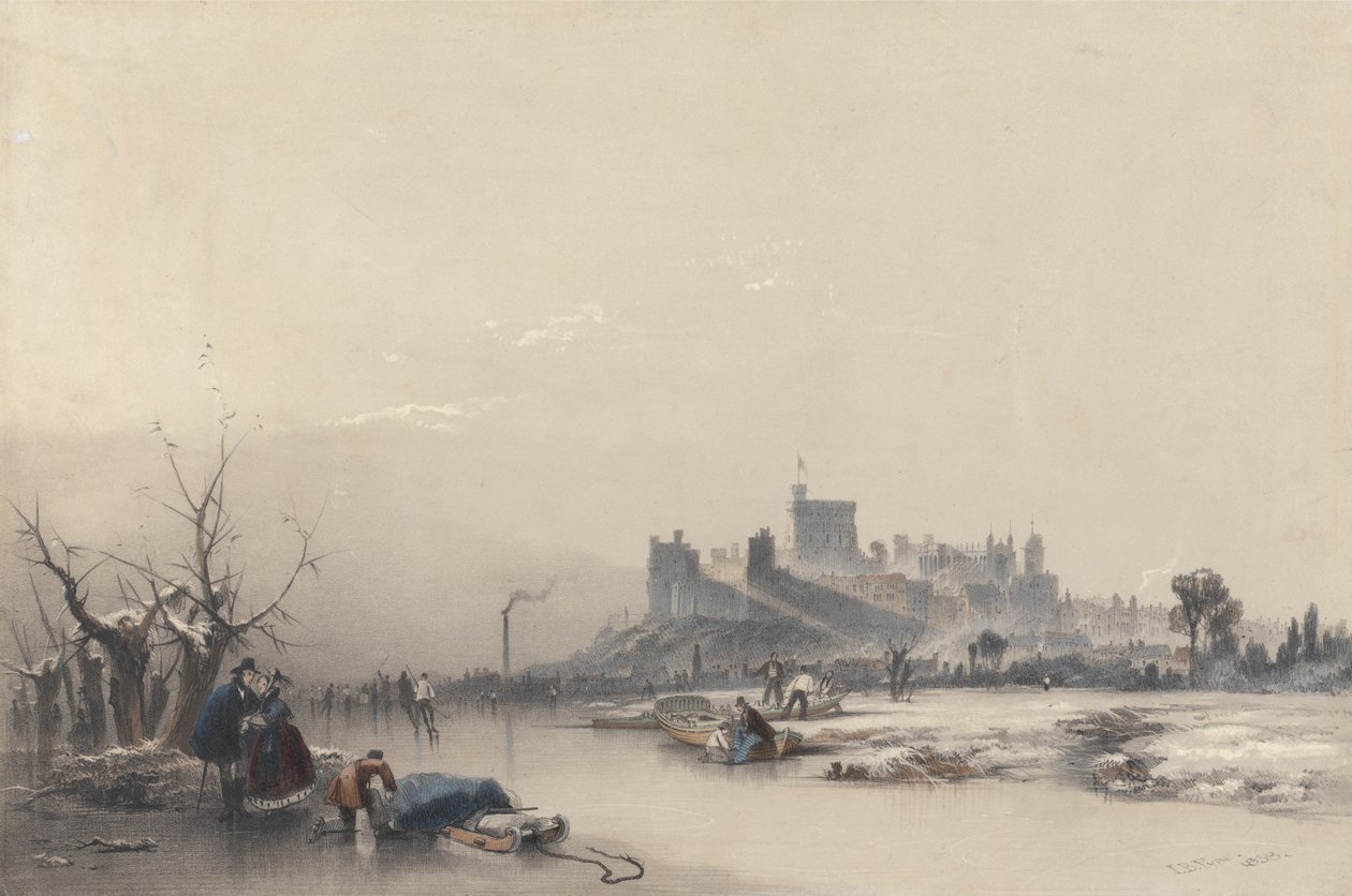 Il castello di Windsor dal fiume ghiacciato durante il grande gelo da James Baker Pyne