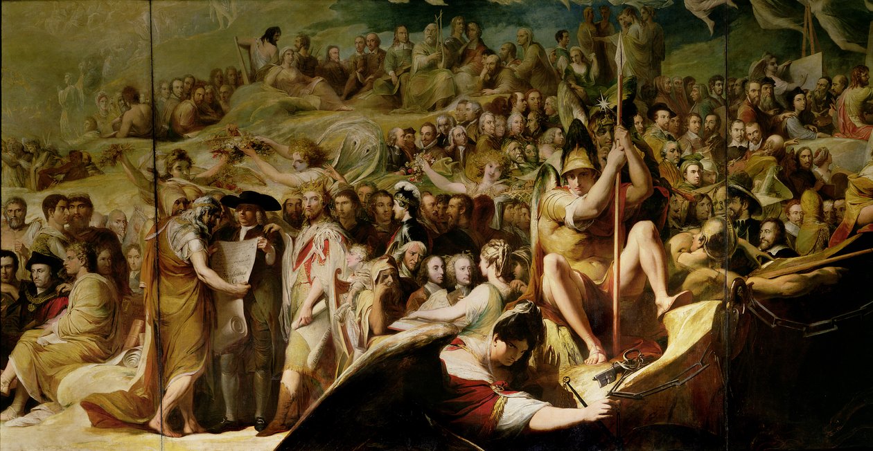 Elysium, o lo stato della retribuzione finale, sesto della serie Il progresso della cultura e della conoscenza umana, dettaglio di scienziati e filosofi da James Barry