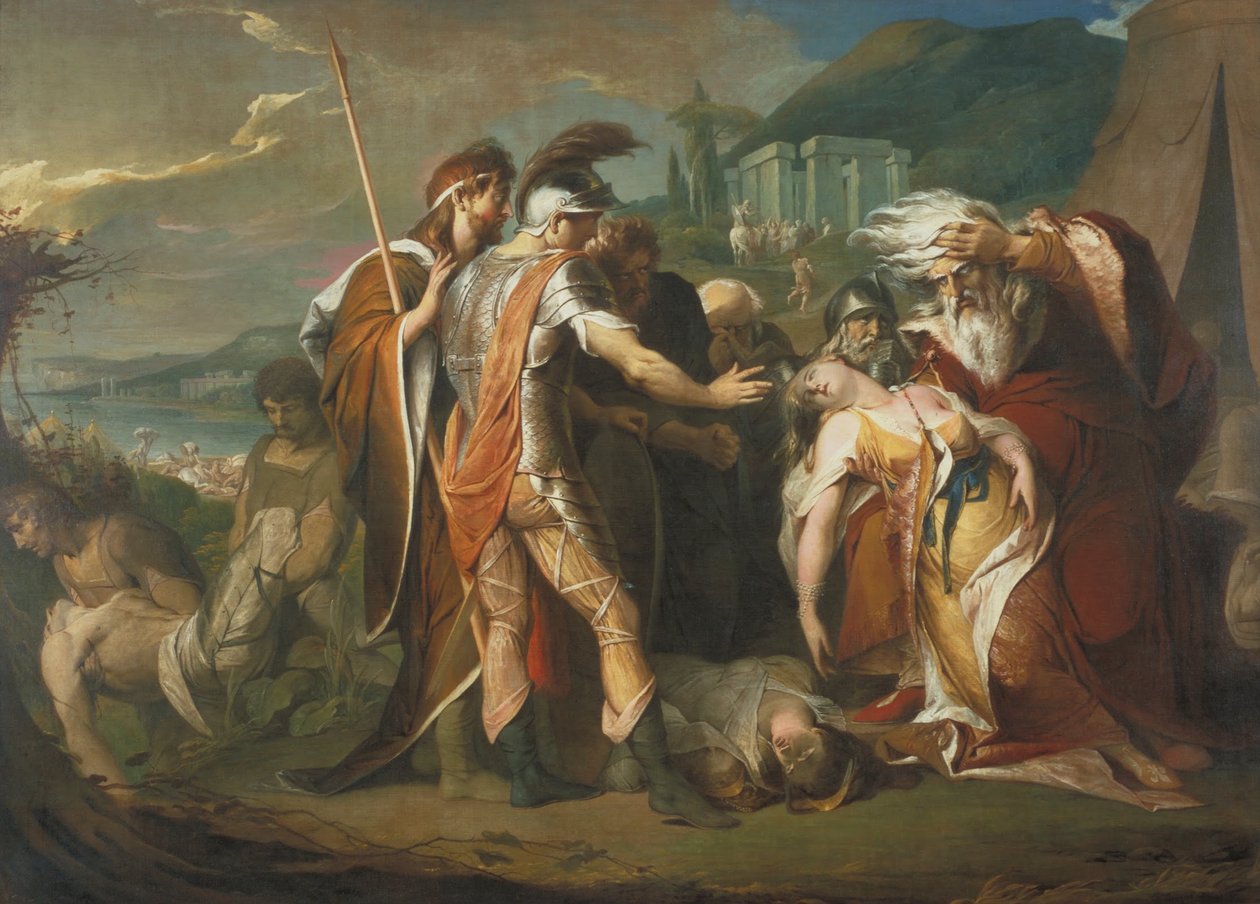 Re Lear piange sul corpo senza vita di Cordelia da James Barry