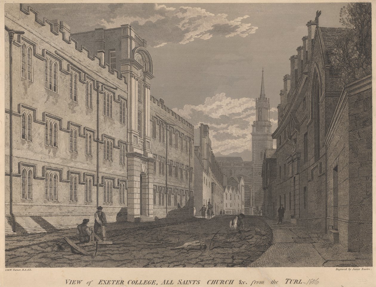 Veduta del Exeter College, All Saints Church, dal Turl da James Basire