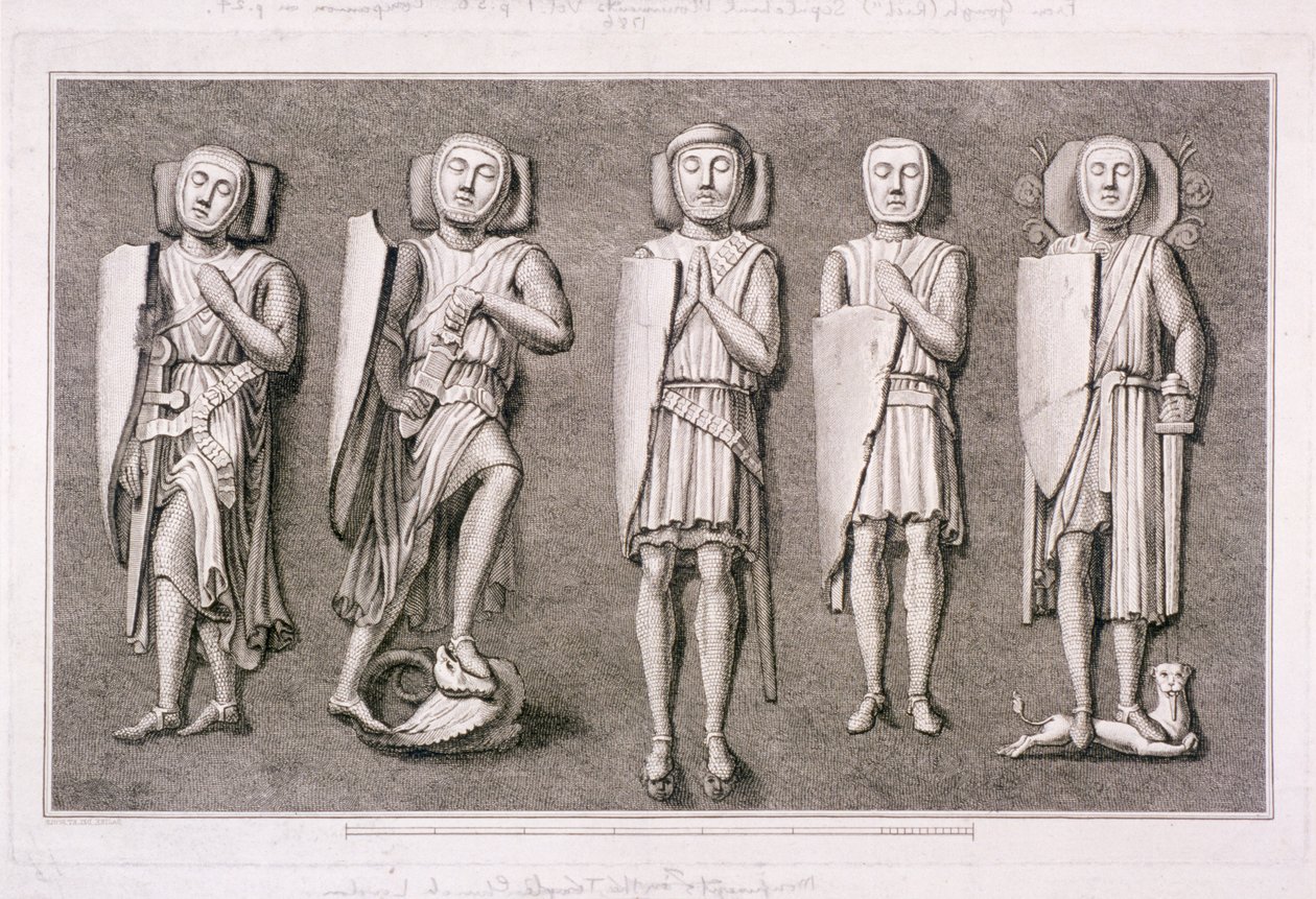Cinque effigi di cavalieri dalla Temple Church, Londra, 1786 da James Basire I