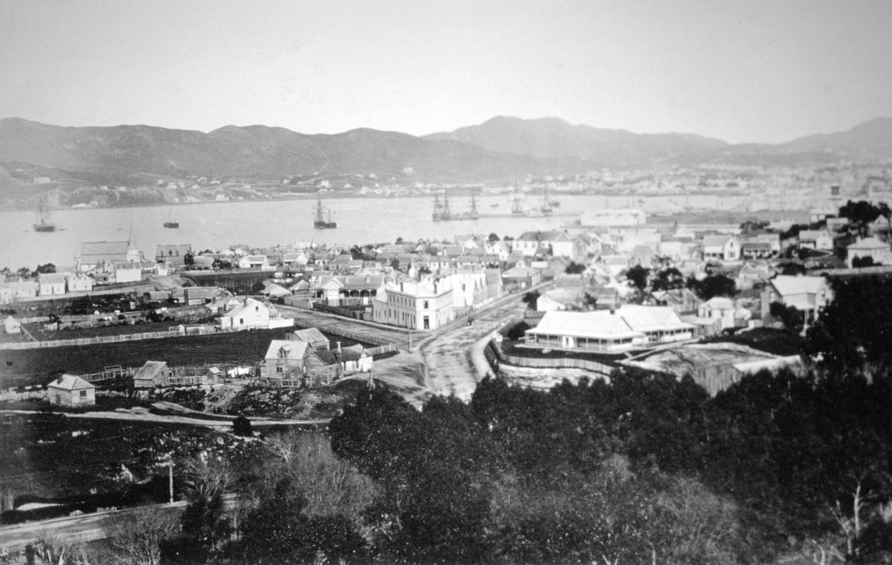 Lambton Harbour e Queens Wharf, Wellington, Nuova Zelanda, 1870 da James Bragge