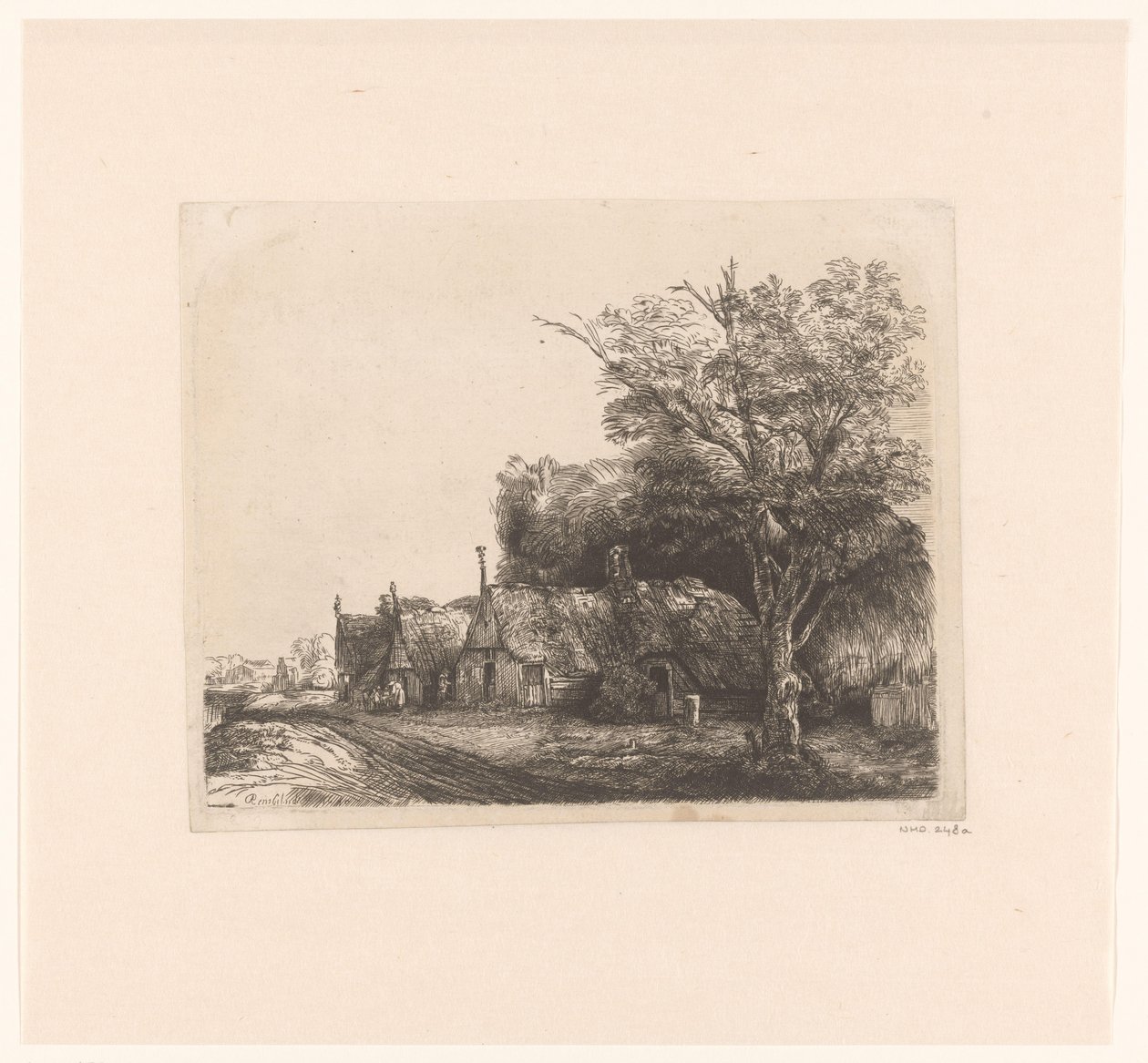 Paesaggio con tre cottage a spiovente lungo una strada da James Bretherton