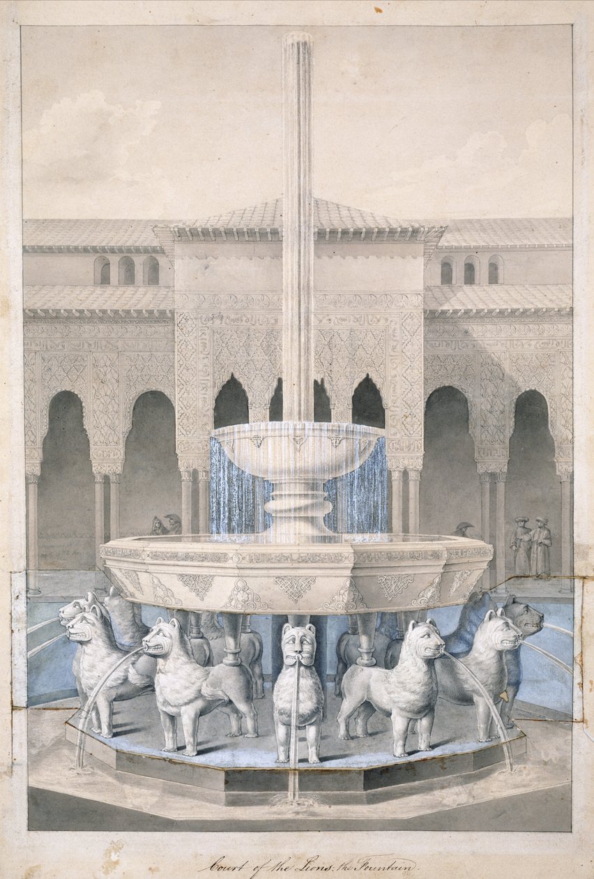 Fontana nel Cortile dei Leoni, Alhambra, da The Arabian Antiquities of Spain da James Cavanagh Murphy
