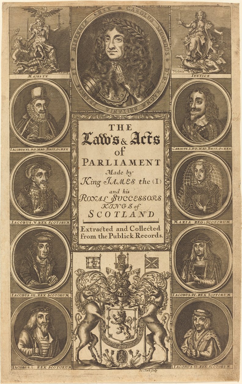 Frontespizio di "Le leggi e gli atti del Parlamento fatti da Re Giacomo I ..." da James Clark