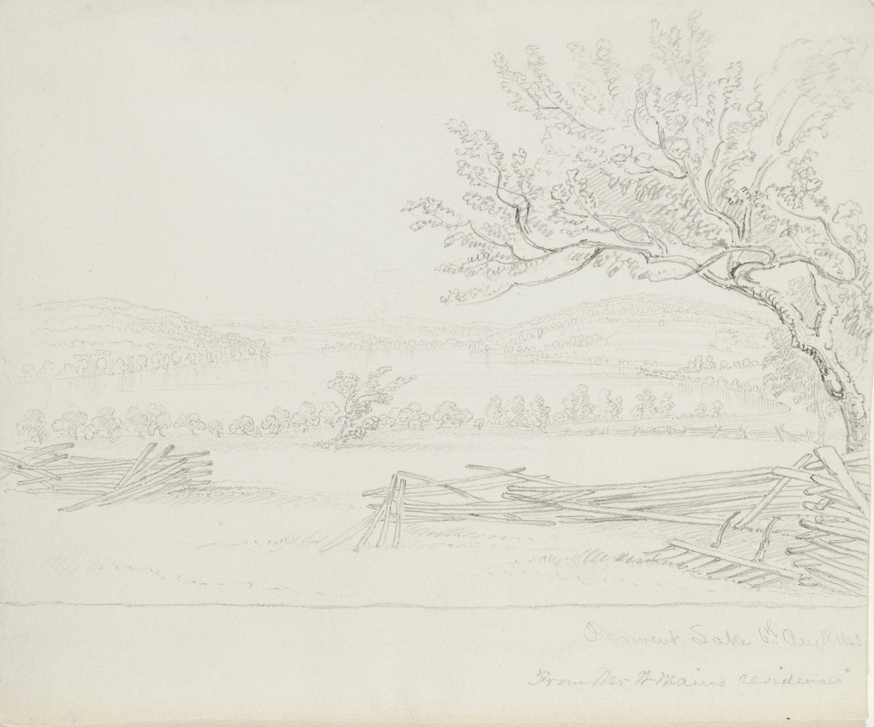 Lago Derwent dalla residenza del Sig. W. Mains, 1843 da James David Smillie