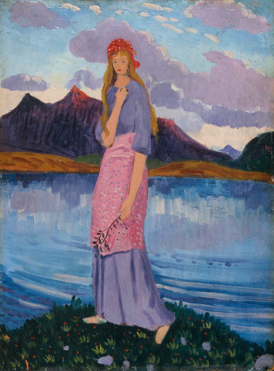 Ragazza in Piedi vicino a un Lago da James Dickson Innes