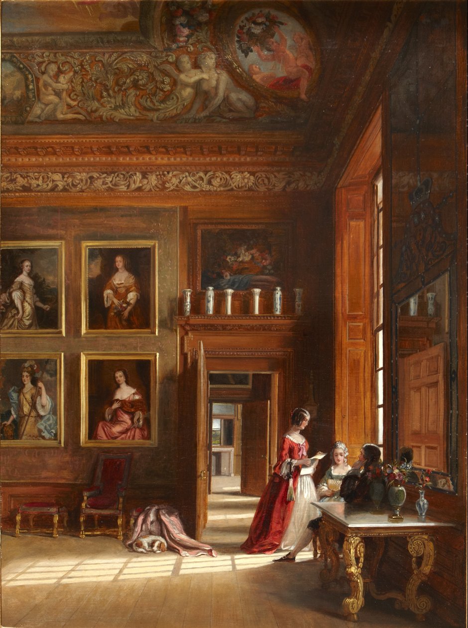 Una vista romantica della Grande Camera da Letto del Re con un gruppo di persone in costume del XVII secolo, c.1703-05 da James Digman Wingfield