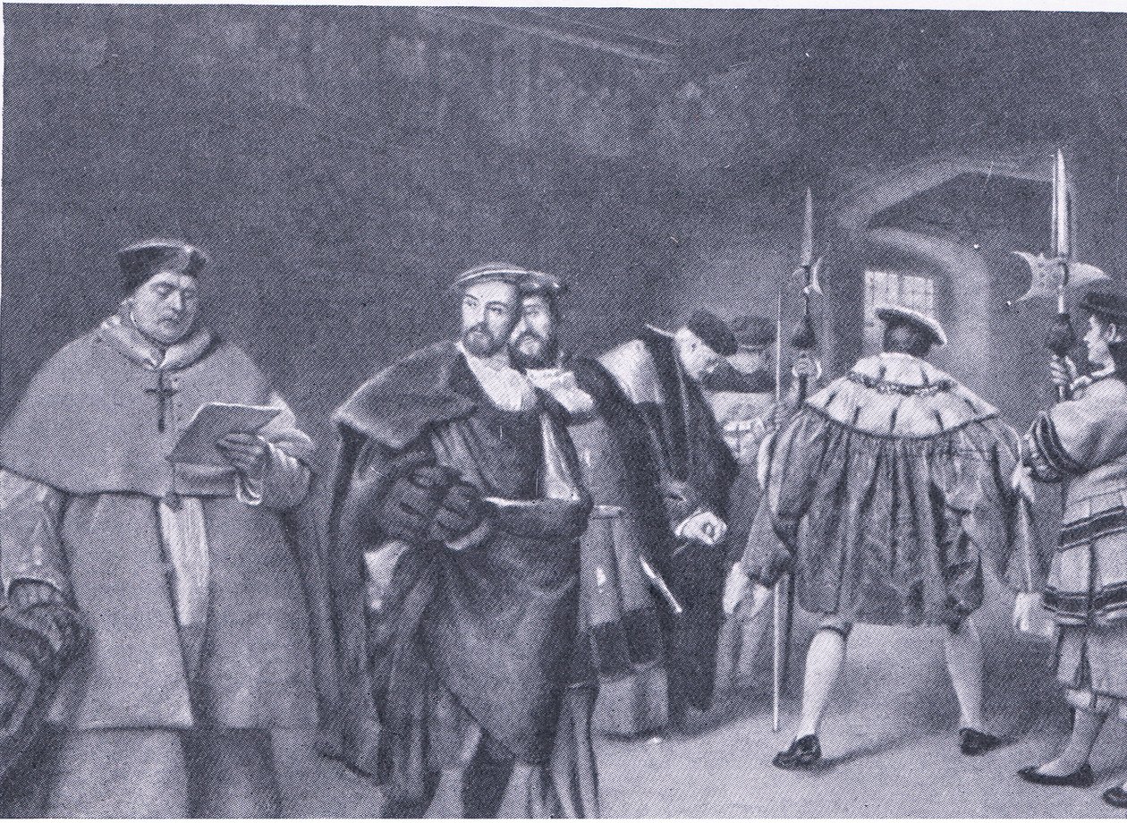 Congedo del Cardinale Wolsey da Re Enrico VIII, dalla Storia del Popolo Britannico di Cassell pubblicata dalla Waverley Book Company, c.1950s da James Dromgole Linton