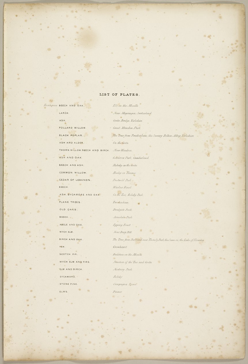 Elenco delle tavole, da Il Parco e la Foresta da James Duffield Harding