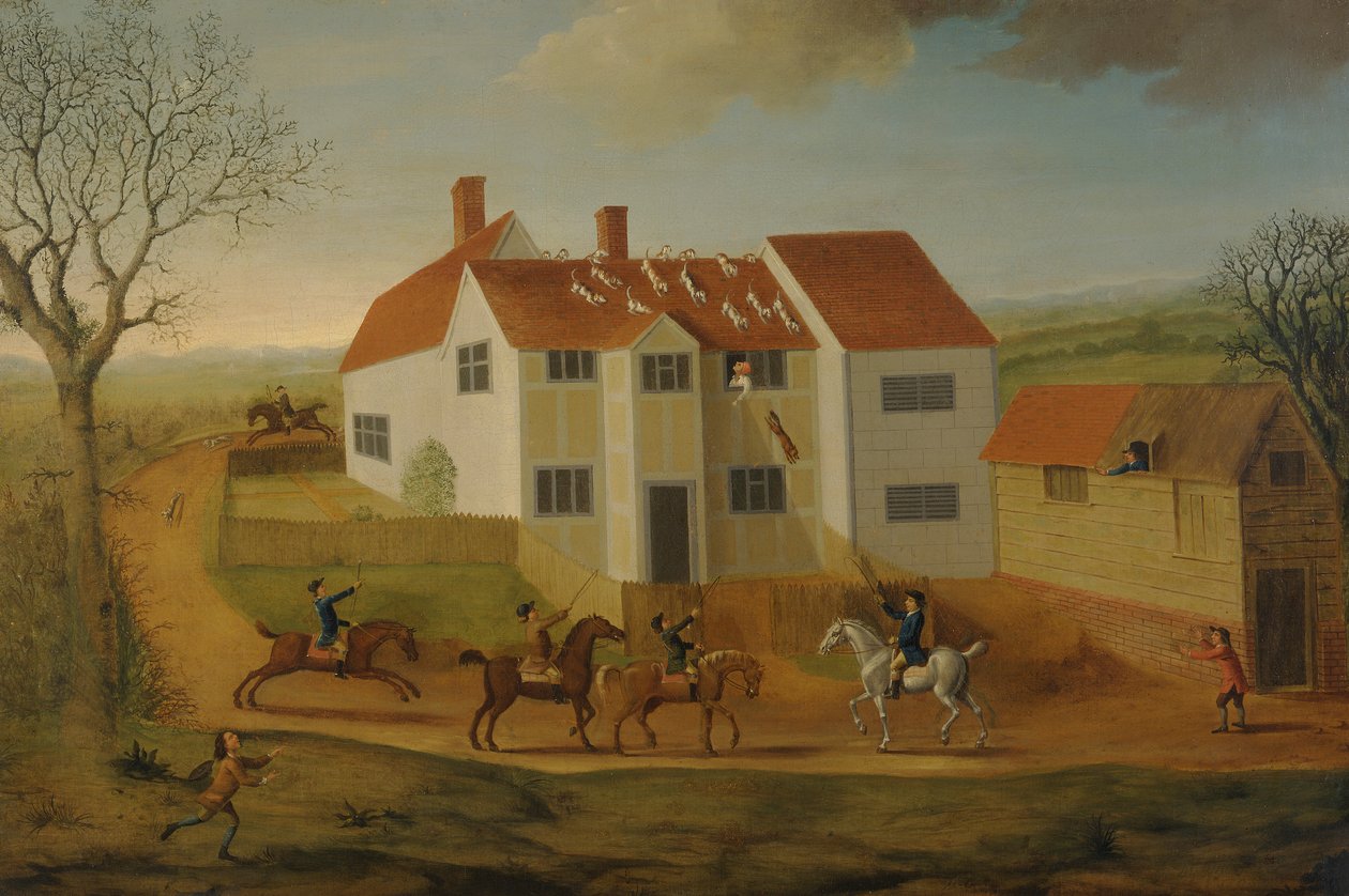 John Sidey e i suoi cani da caccia in una fattoria vicino a Hadleigh, Suffolk da James Dunthorne