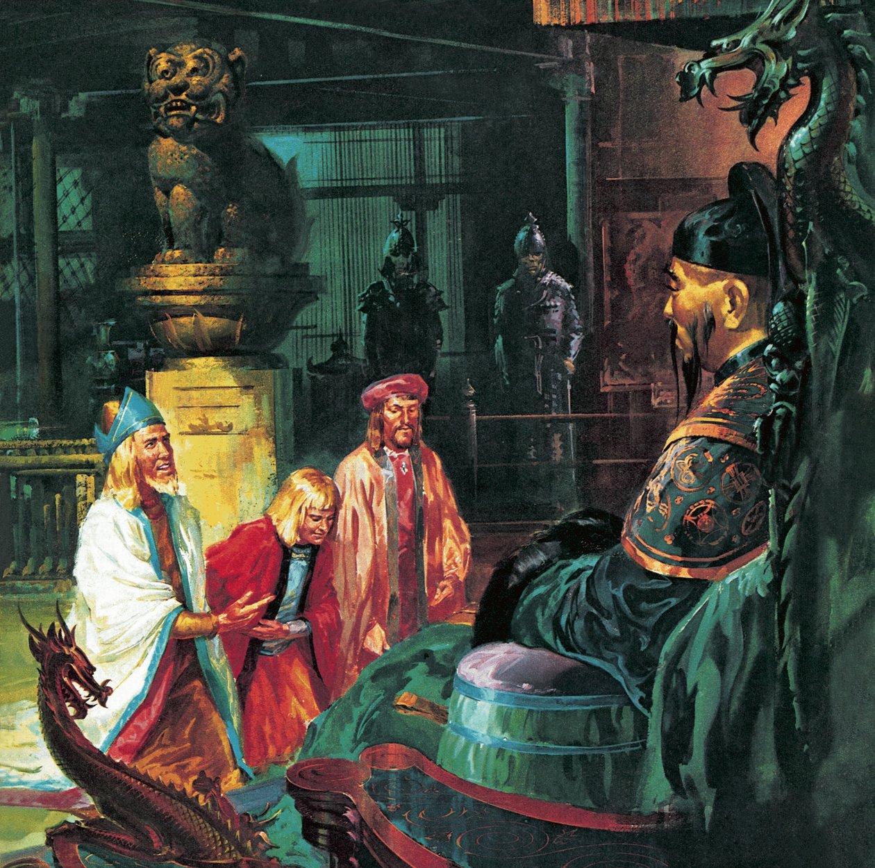 Marco Polo davanti a Kublai Khan, XX secolo (litografia) da James Edwin McConnell