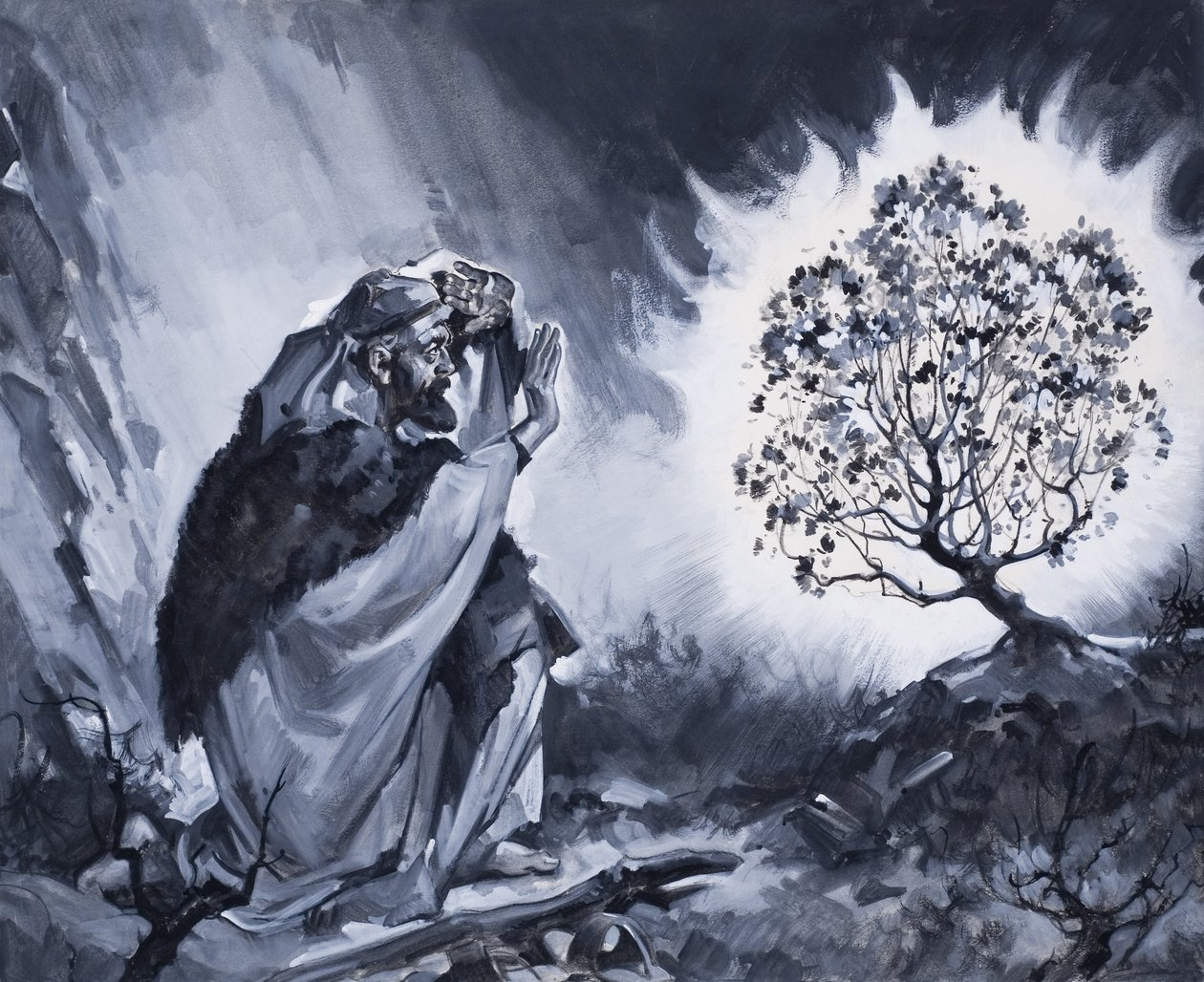 Mosè e il roveto ardente (gouache su carta) da James Edwin McConnell