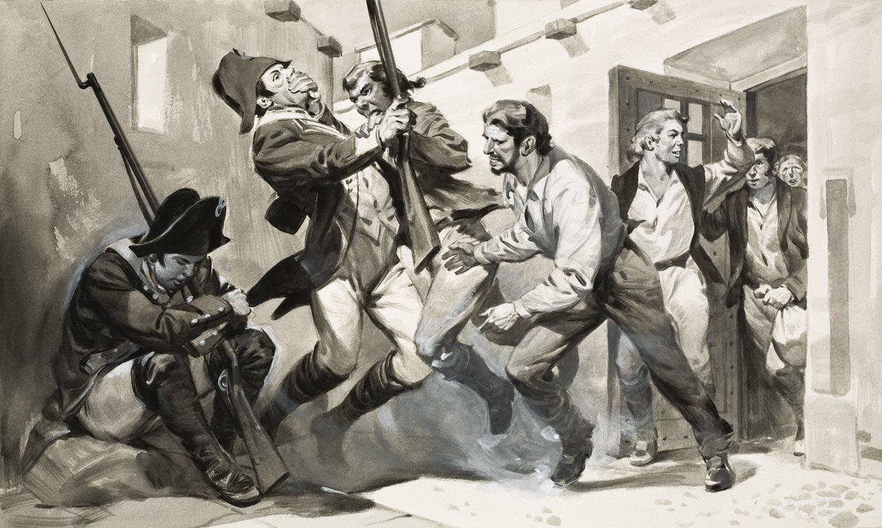 William Scoresby evade dalla prigione spagnola (gouache su carta) da James Edwin McConnell