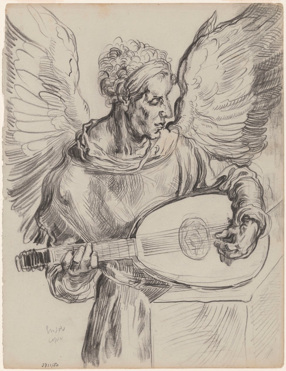 Ispirato a Dürer: Serafino che suona il liuto da James Ensor