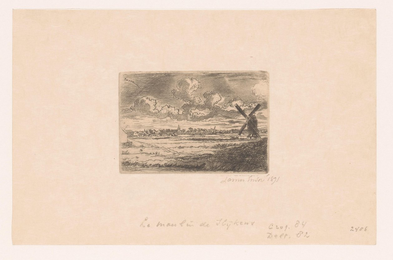 Vista di Slijkens con un mulino in primo piano da James Ensor