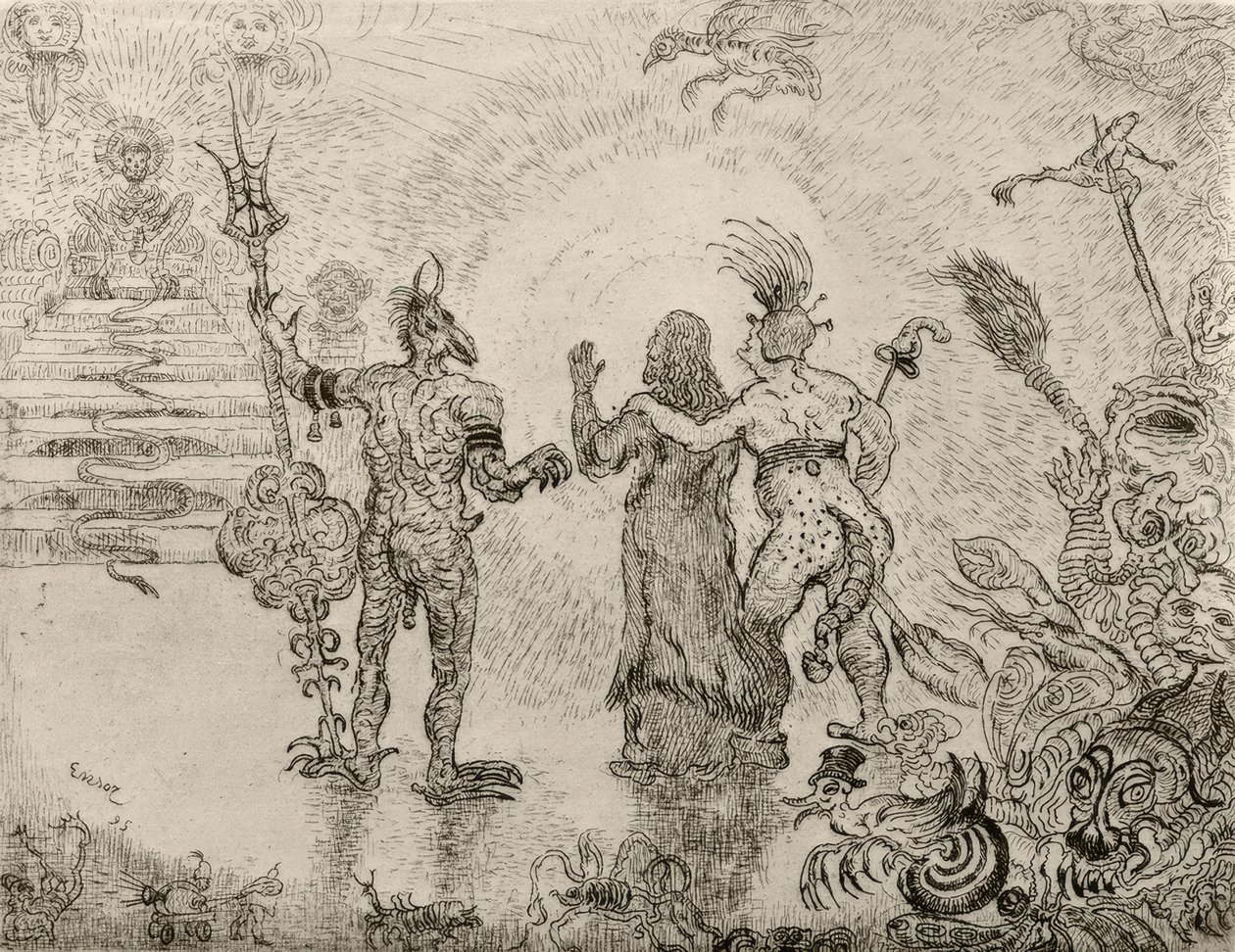 I diavoli Dzitts e Hihanox conducono Cristo agli inferi da James Sidney Ensor