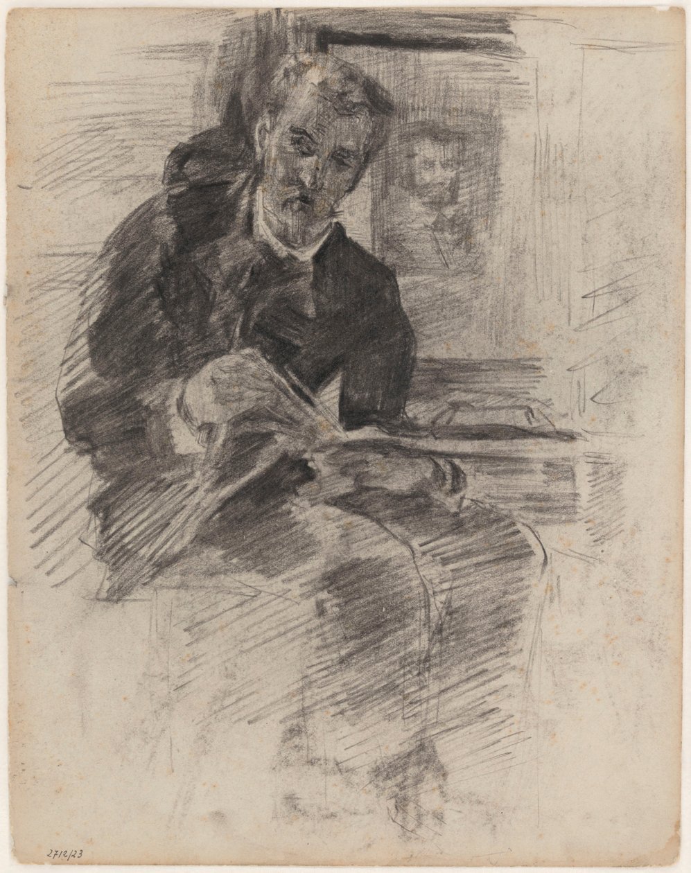 Uomo che legge (in realtà: Willy Finch seduto a un tavolo, con tavolozza e pennelli in mano) da James Ensor