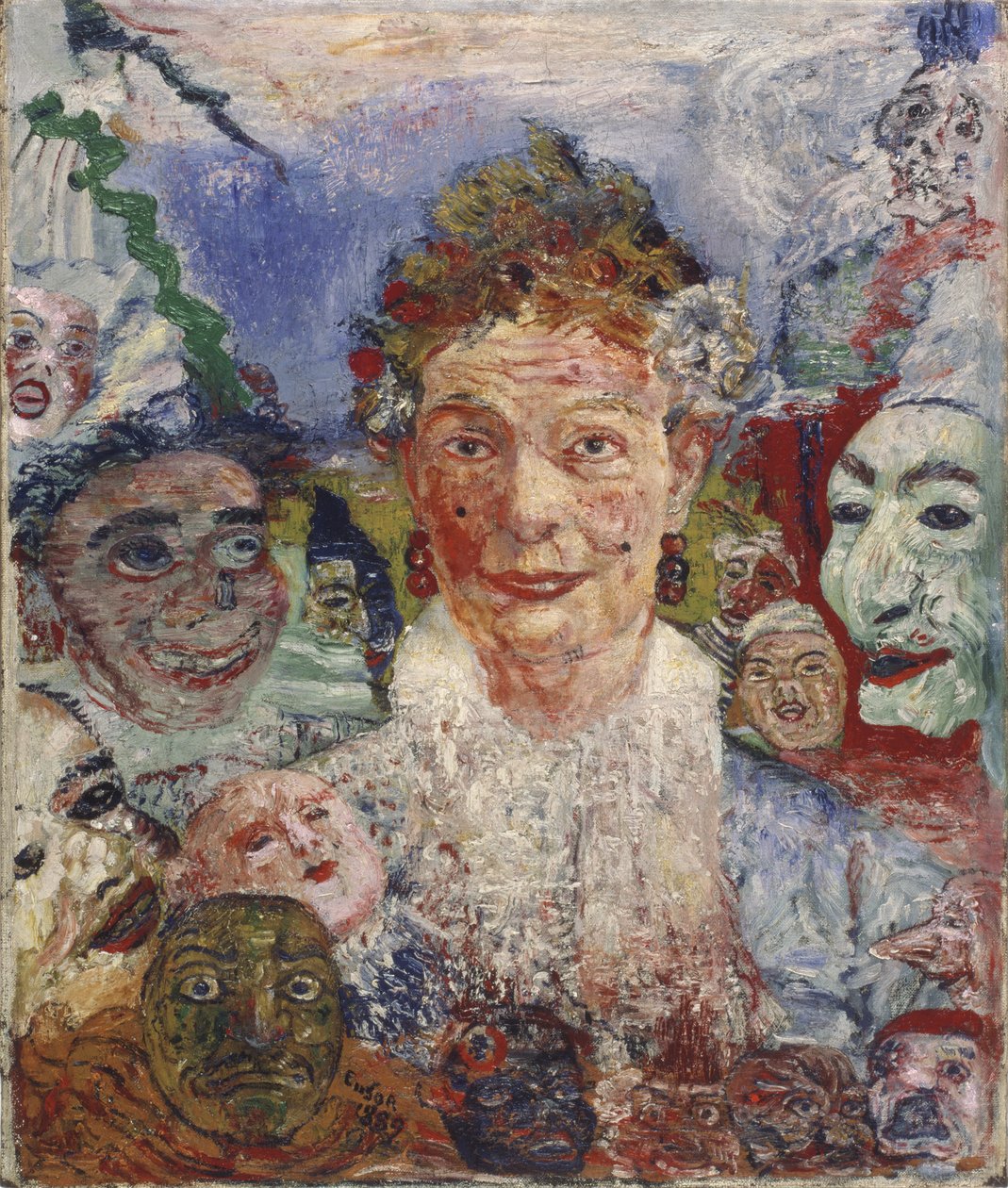 Vecchia signora con maschere da James Ensor