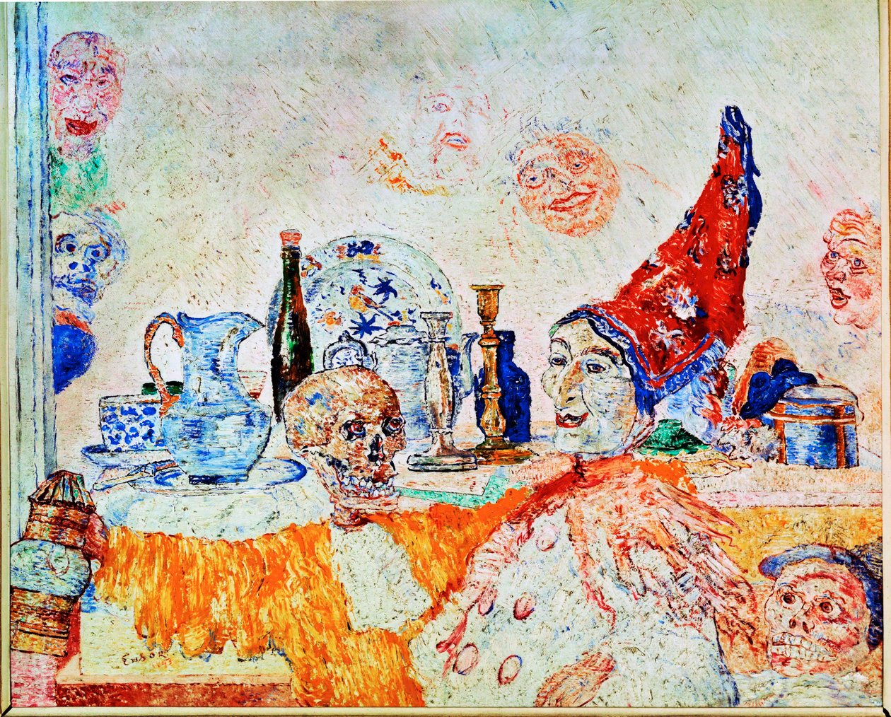 Pierrot e lo scheletro in giallo (pittura su tela) da James Ensor