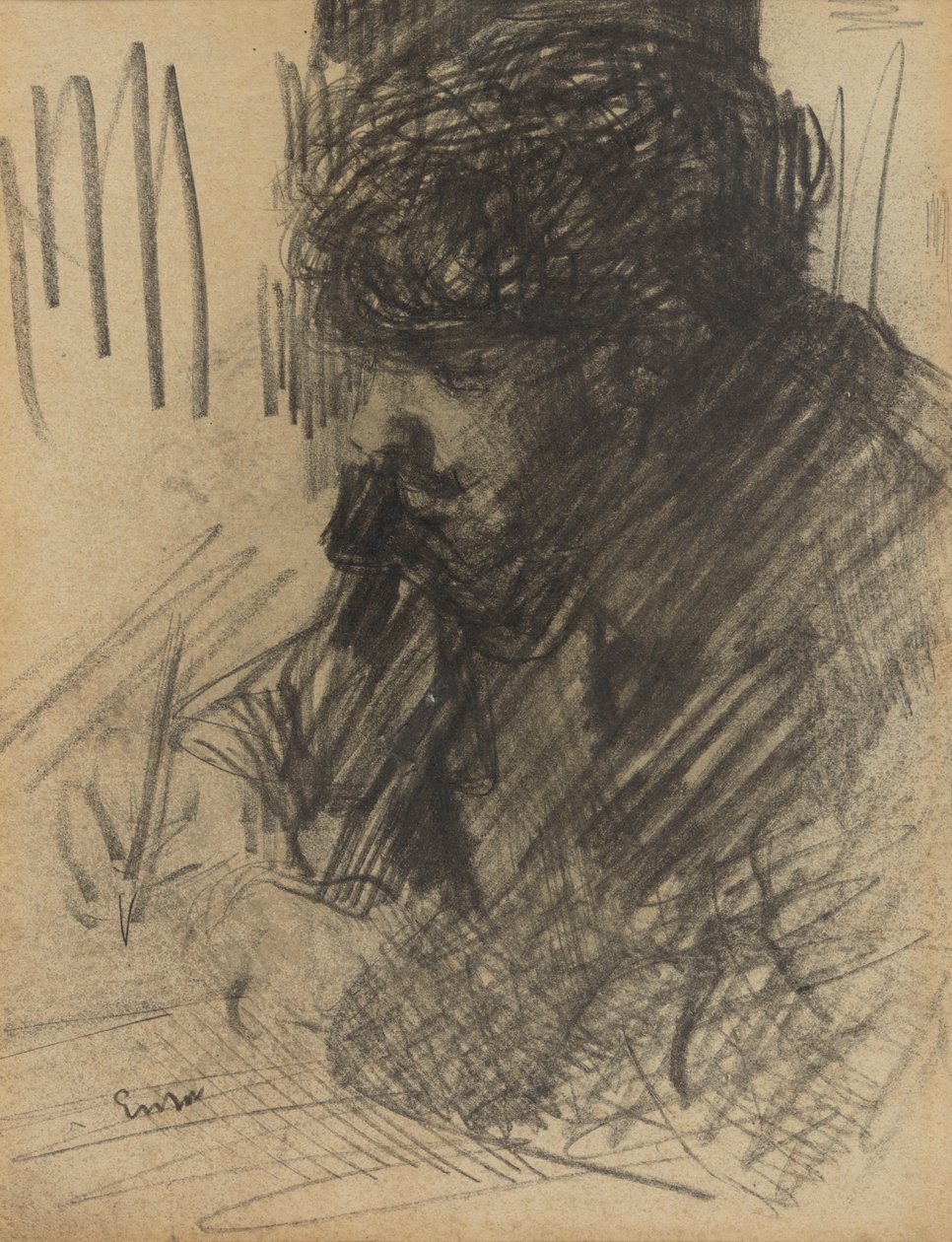 Ritratto di Dario de Regoyos mentre scrive da James Ensor