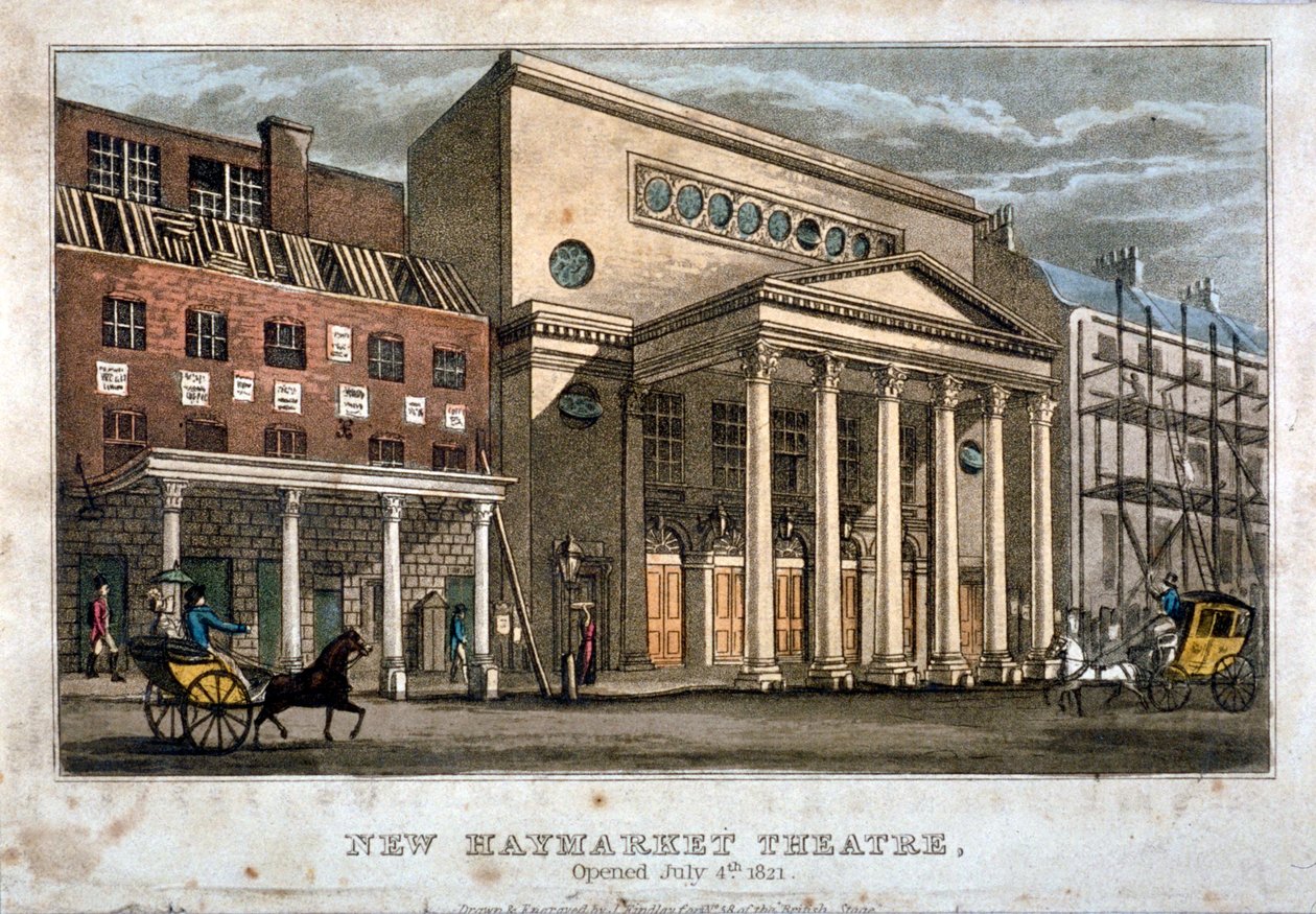 Veduta del Teatro Haymarket, Westminster, Londra, 1821 da James Findlay