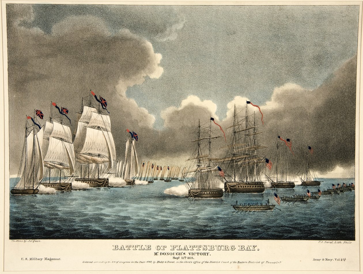 Battaglia della Baia di Plattsburg: Vittoria di McDonough, pub. 1840 da James Fuller Queen