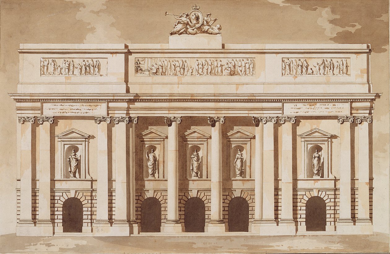 Elevazione per la facciata ovest del Parlamento, Dublino, c.1787 da James Gandon
