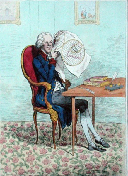Un politico acuto che scopre le conquiste britanniche, pubblicato da Hannah Humphrey nel 1795 da James Gillray
