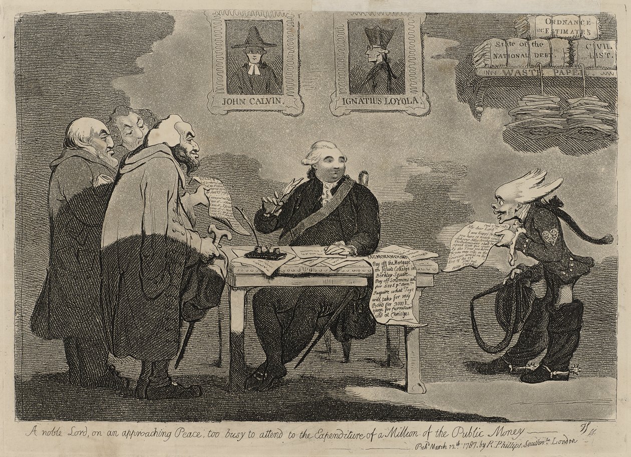 Un nobile signore su una pace imminente troppo occupato per occuparsi della spesa di un milione di denaro pubblico [verso] da James Gillray