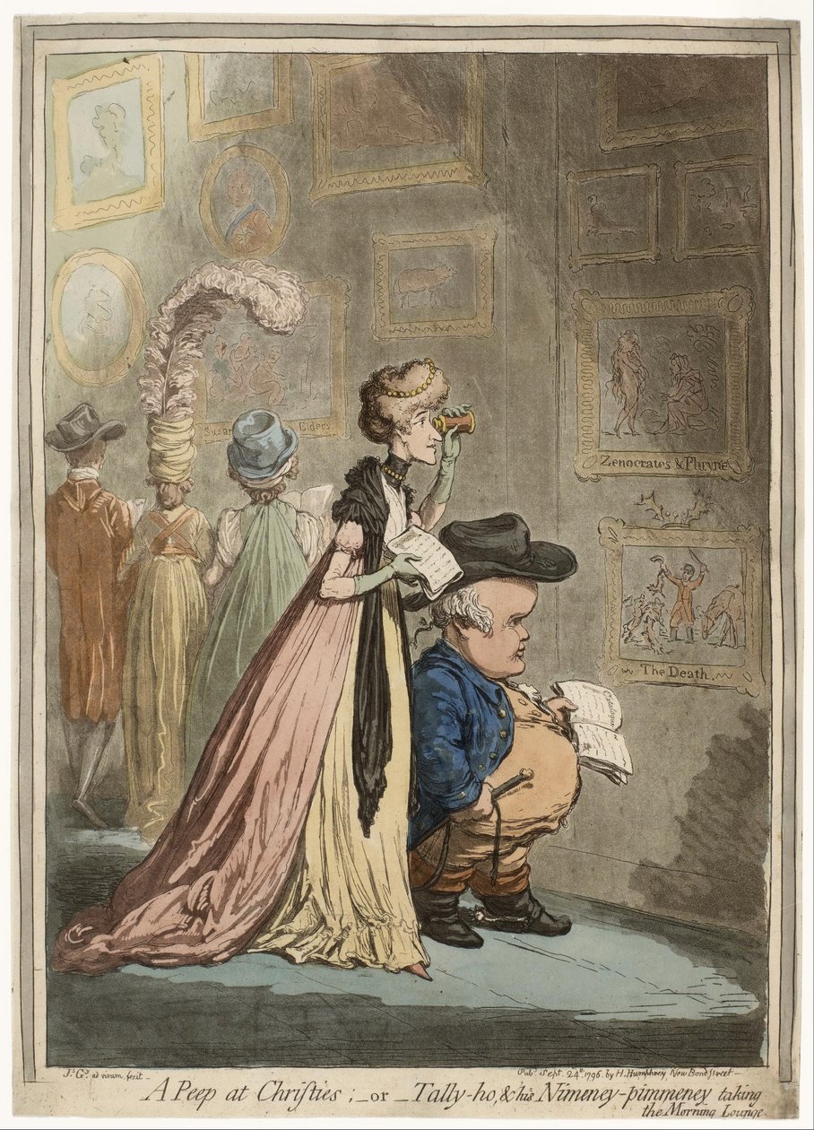 Una sbirciatina a Christies; o Tally-ho, amp; il suo Nimeney-Pimmeney che prende la sala del mattino da James Gillray