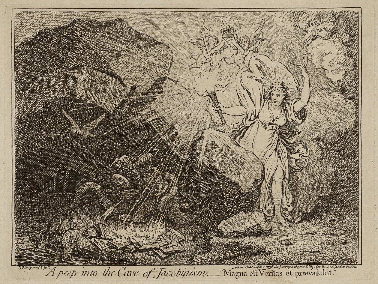Uno sguardo nella caverna del giacobinismo, o Magna est Veritas et praevalebit, 1798 (incisione su carta) da James Gillray