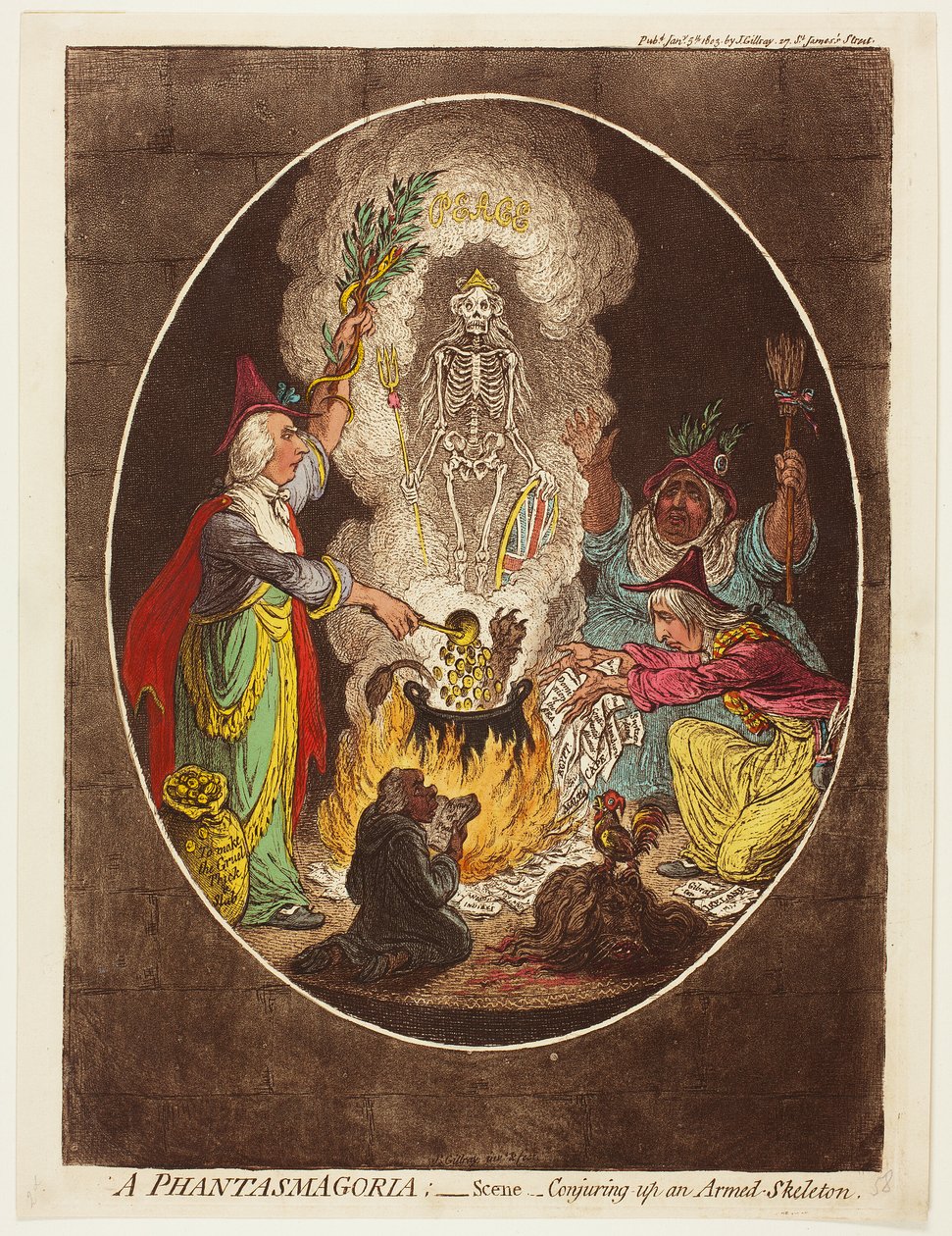 Una fantasmagoria - Scena - Evocare uno scheletro armato da James Gillray