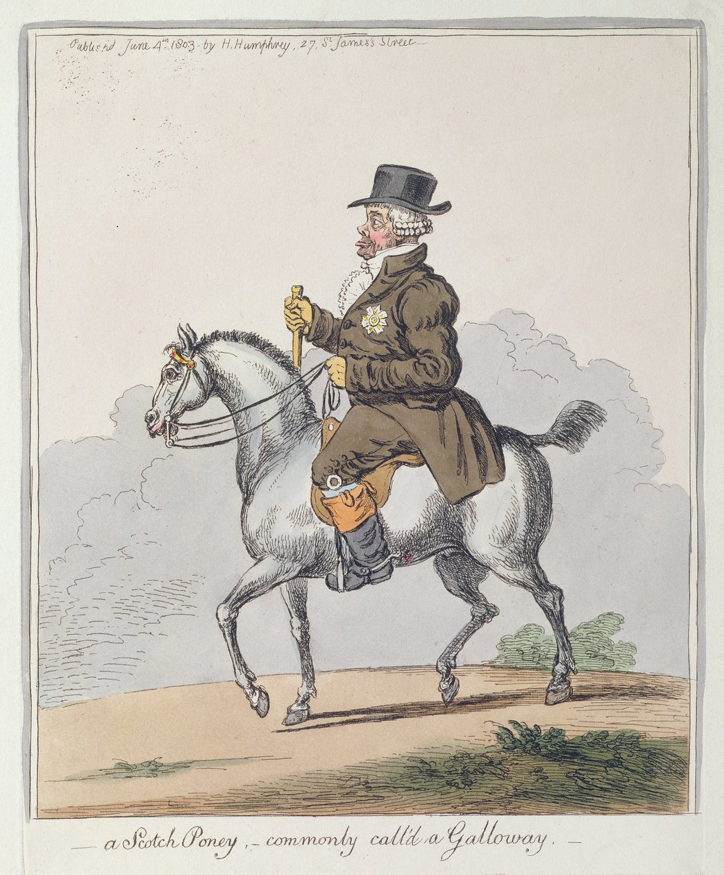 Un Pony Scozzese, comunemente chiamato Galloway, pubblicato da Hannah Humphrey nel 1803 da James Gillray