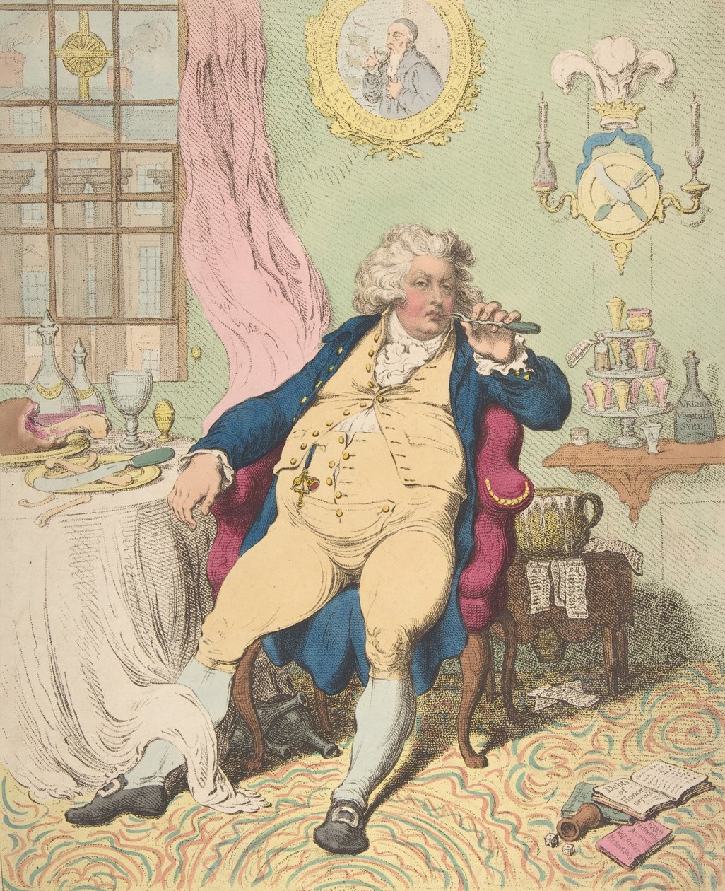 Un Voluttuoso Sotto gli Orrori della Digestione, 2 luglio 1792 da James Gillray