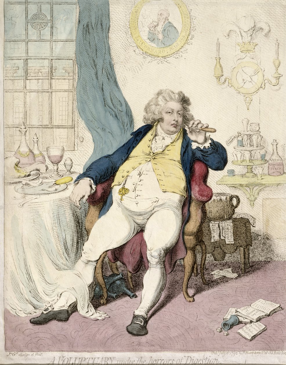 Un voluttuoso sotto gli orrori della digestione, pubblicato da Hannah Humphrey nel 1792 da James Gillray